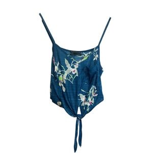 Urban Outfitters Blue Floral Tie Front Crop Tank Top‎ Size M